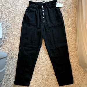 Forever 21 NWT black paper bag button fly high waisted straight leg jeans size L